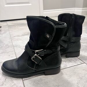 Abella Black Moto Boots with Buckle Detail
